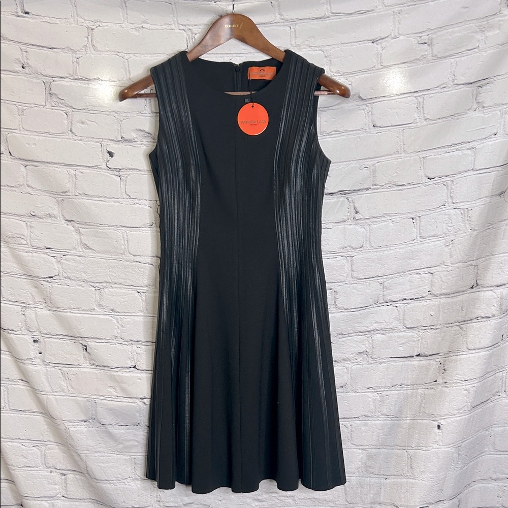 Patrizia Luca Black Leather Detail Sleeveless Dress Size X-Small